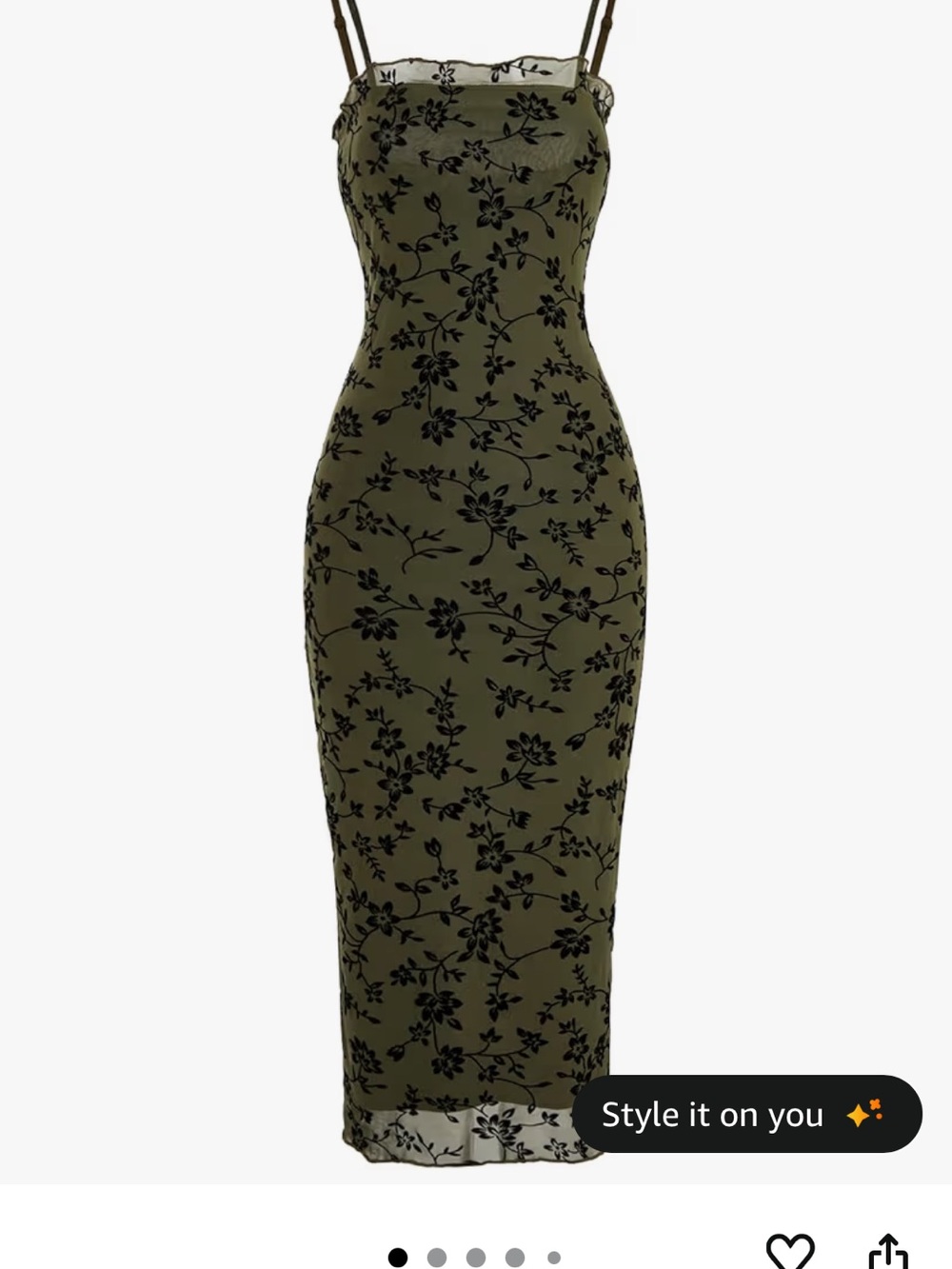 Olive Green Floral Slip Midi Dress